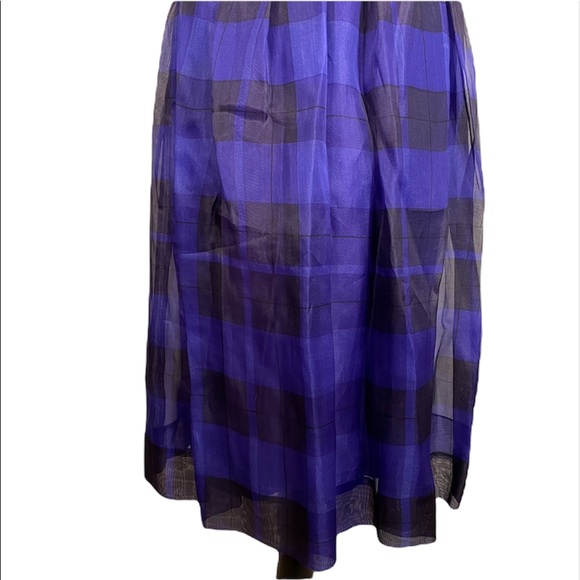 Vintage Albert Nipon Boutique 100% Silk Purple Plaid Bow Strapless Dress Size 6 - Picture 7 of 15
